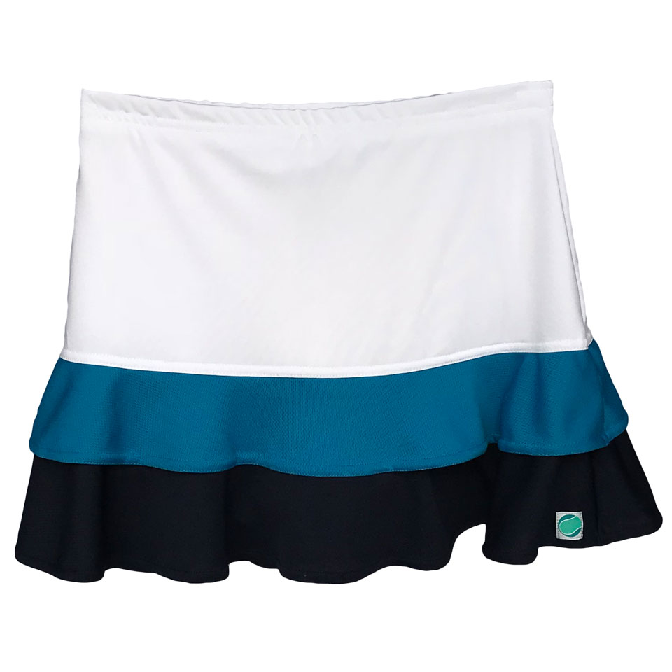 Frilled Skirt - White with Turquoise and Navy Tiers